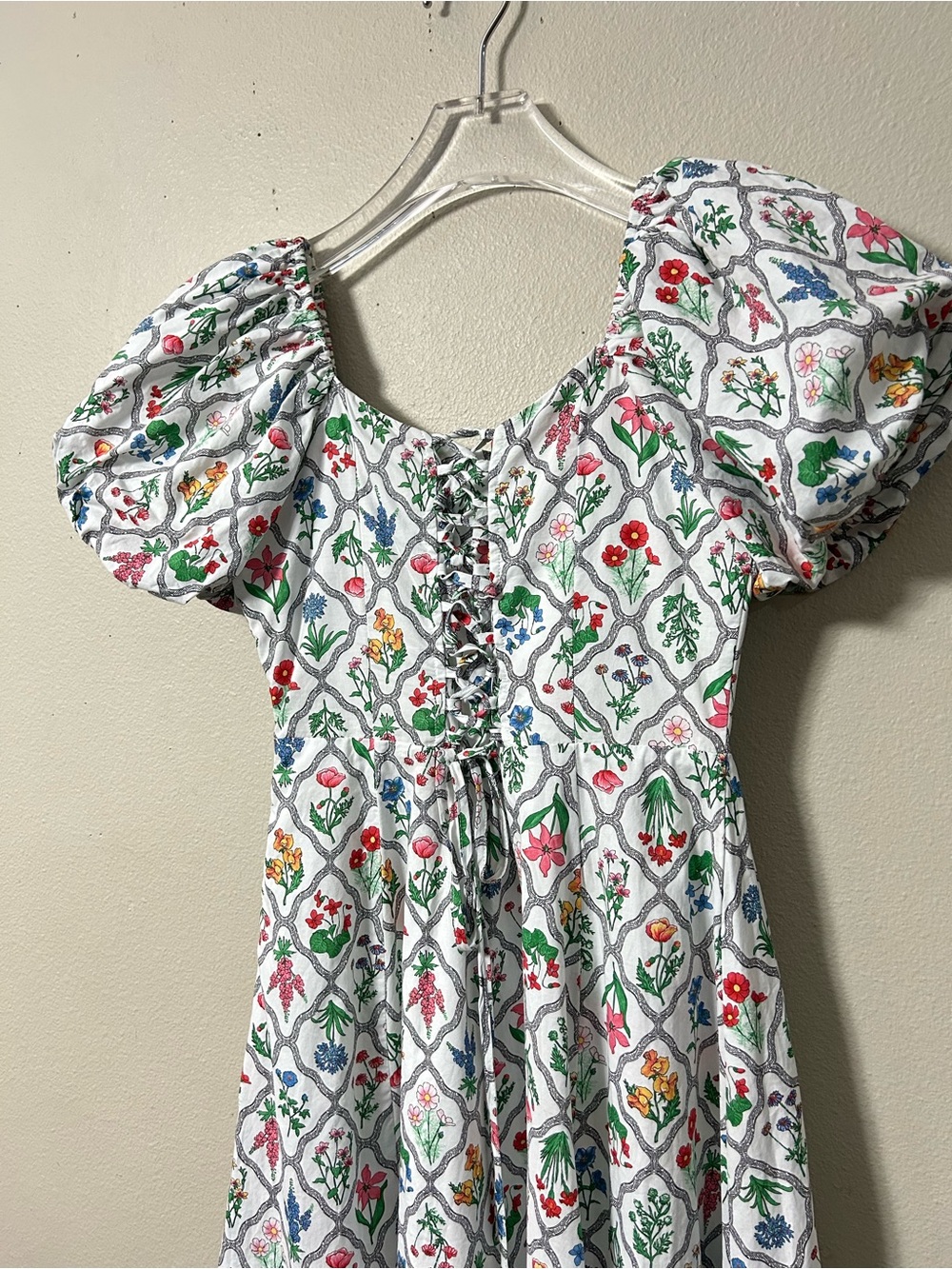 Moon River  Floral Milkmaid Puff Sleeve Midi Dress S Cotton Cottagecore - Picture 8 of 12